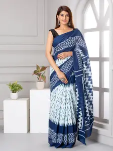 JALTHER Geometric Printed Pure Cotton Block Print Saree
