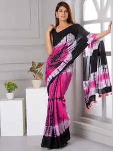 JALTHER Tie and Dye Dyed Pure Cotton Block Print Saree