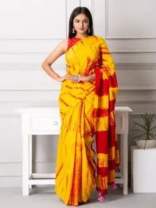JALTHER Tie and Dye Dyed Pure Cotton Block Print Saree