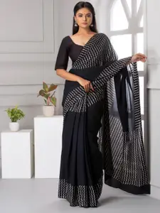 KIAARON Striped Pure Cotton Block Print Saree
