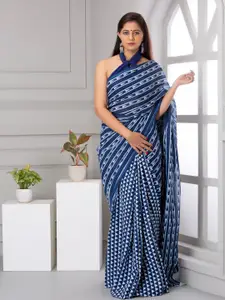 KIAARON Geometric Pure Cotton Block Print Saree