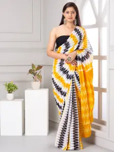 KIAARON Striped Pure Cotton Block Print Saree