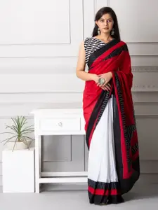 KIAARON Colourblocked Pure Cotton Block Print Saree