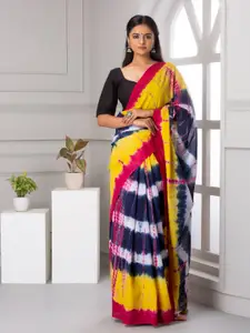 KIAARON Tie and Dye Pure Cotton Block Print Saree