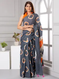 KIAARON Tie and Dye Pure Cotton Block Print Saree