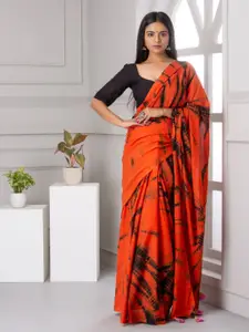 KIAARON Tie and Dye Pure Cotton Block Print Saree