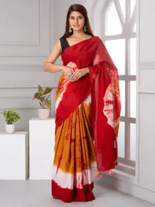 KIAARON Tie and Dye Pure Cotton Block Print Saree