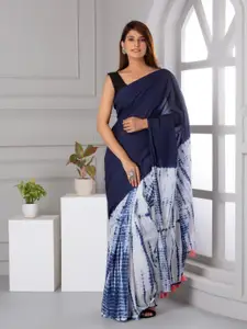 KIAARON Tie and Dye Pure Cotton Half and Half Block Print Saree