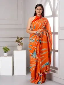 KIAARON Tie and Dye Pure Cotton Block Print Saree