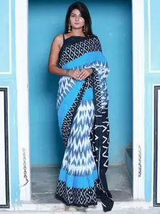 KIAARON Geometric Pure Cotton Block Print Saree