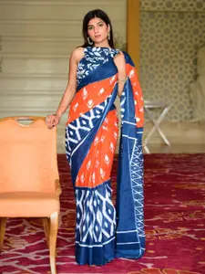 KIAARON Ethnic Motifs Pure Cotton Block Print Saree