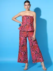 SCORPIUS Printed Strapless Top With Trousers