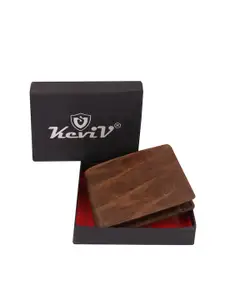 Keviv Men Textured RFID Leather Two Fold Wallet