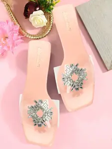 Retro Walk Embellished Open Toe Block Heels
