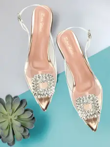 Retro Walk Embellished Detail Block Heeled Peep Toes