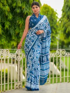 JALTHER Floral Printed Pure Cotton Block Print Saree