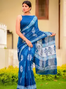 JALTHER Floral Printed Pure Cotton Handloom Block Print Saree