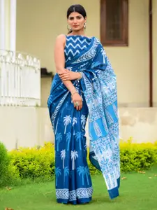 JALTHER Floral Printed Pure Cotton Ikat Saree