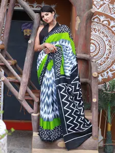 JALTHER Geometric Printed Pure Cotton Block Print Saree