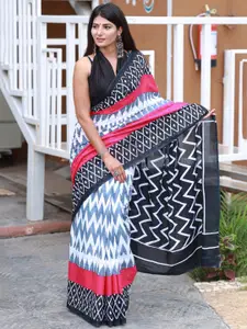 JALTHER Geometric Printed Pure Cotton Block Print Saree