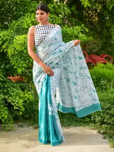 JALTHER Tie and Dye Dyed Pure Cotton Half and Half Block Print Saree