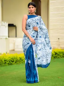 JALTHER Tie and Dye Dyed Pure Cotton Block Print Saree