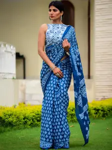 JALTHER Floral Printed Pure Cotton Block Print Saree