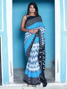 JALTHER Geometric Printed Pure Cotton Block Print Saree