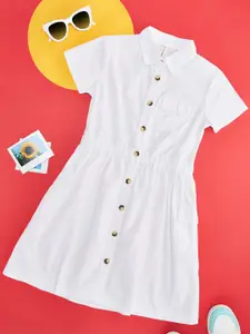 Pantaloons Junior Girls Shirt Collar Cotton Fit & Flare Dress
