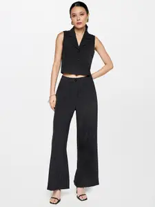 AND Striped Notched Lapel Sleeveless Top & Trousers