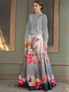 SAPTRANGI Floral Printed Flared Maxi Skirt
