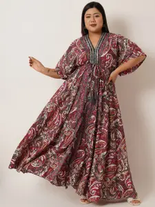 IX IMPRESSION Plus Size Floral Print V Neck Short Flared Sleeves Maxi Dress