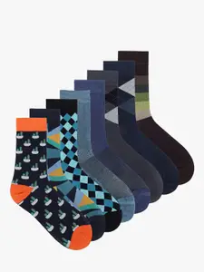 Soxytoes Men Pack Of 8 Patterned Cotton Calf Length Socks