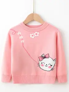 StyleCast Boys Pink & White Graphic Printed Round Neck Pullover Sweater