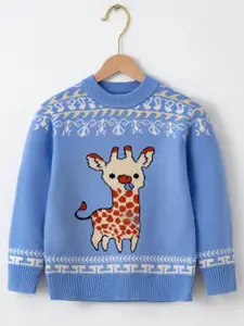StyleCast Boys Blue & Beige Graphic Printed Round Neck Pullover Sweater