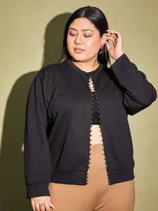 CURVE BY KASSUALLY Black Plus Size Embellished Beaded Open Front Shrug