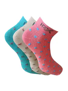 HRX by Hrithik Roshan Men Pink Pack Of 3 Patterned Ankle-Length Socks