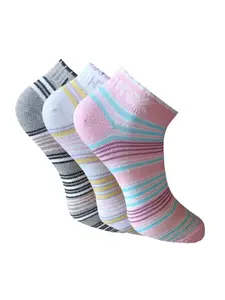 HRX by Hrithik Roshan White Men Pack Of 3 Striped Anti-Microbial Ankle Length Socks
