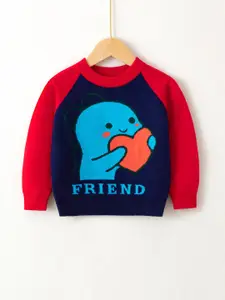 StyleCast Boys Navy Blue & Red Graphic Printed Cotton Pullover Sweater