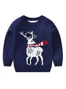 StyleCast Boys Navy Blue Graphic Printed Pullover Sweater