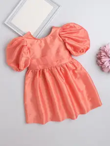 The Magic Wand Girls Round Neck Puff Sleeve Bow Fit & Flare Dress