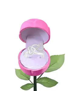 Vighnaharta Rhodium-Plated CZ-Studded Finger Ring With Rose Box