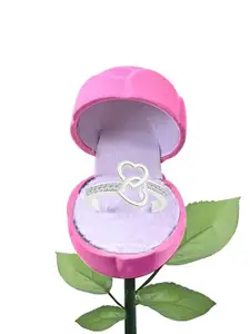 Vighnaharta Rhodium-Plated CZ-Studded Finger Ring With Rose Box
