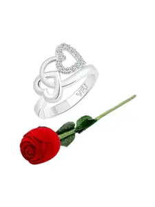Vighnaharta Rhodium-Plated CZ-Studded Finger Ring With Rose Box