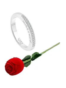 Vighnaharta Rhodium-Plated CZ-Studded Finger Ring With Rose Box