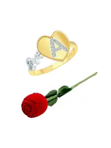 Vighnaharta Gold-Plated CZ-Studded & Alphabet A Details Finger Ring With Rose Box