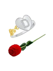 Vighnaharta Rhodium-Plated CZ-Studded Finger Ring With Ring Box