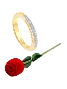 Vighnaharta Gold-Plated CZ-Studded Finger Ring With Rose Box