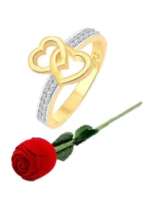 Vighnaharta Gold-Plated CZ-Studded Finger Ring With Rose Box