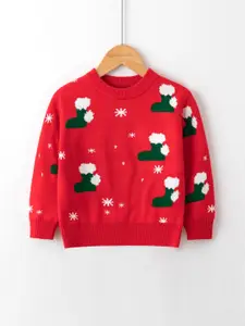 StyleCast Boys Red & Green Graphic Printed Pullover Sweater